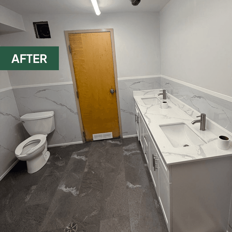 Modernized commercial bathroom renovation in Mississauga