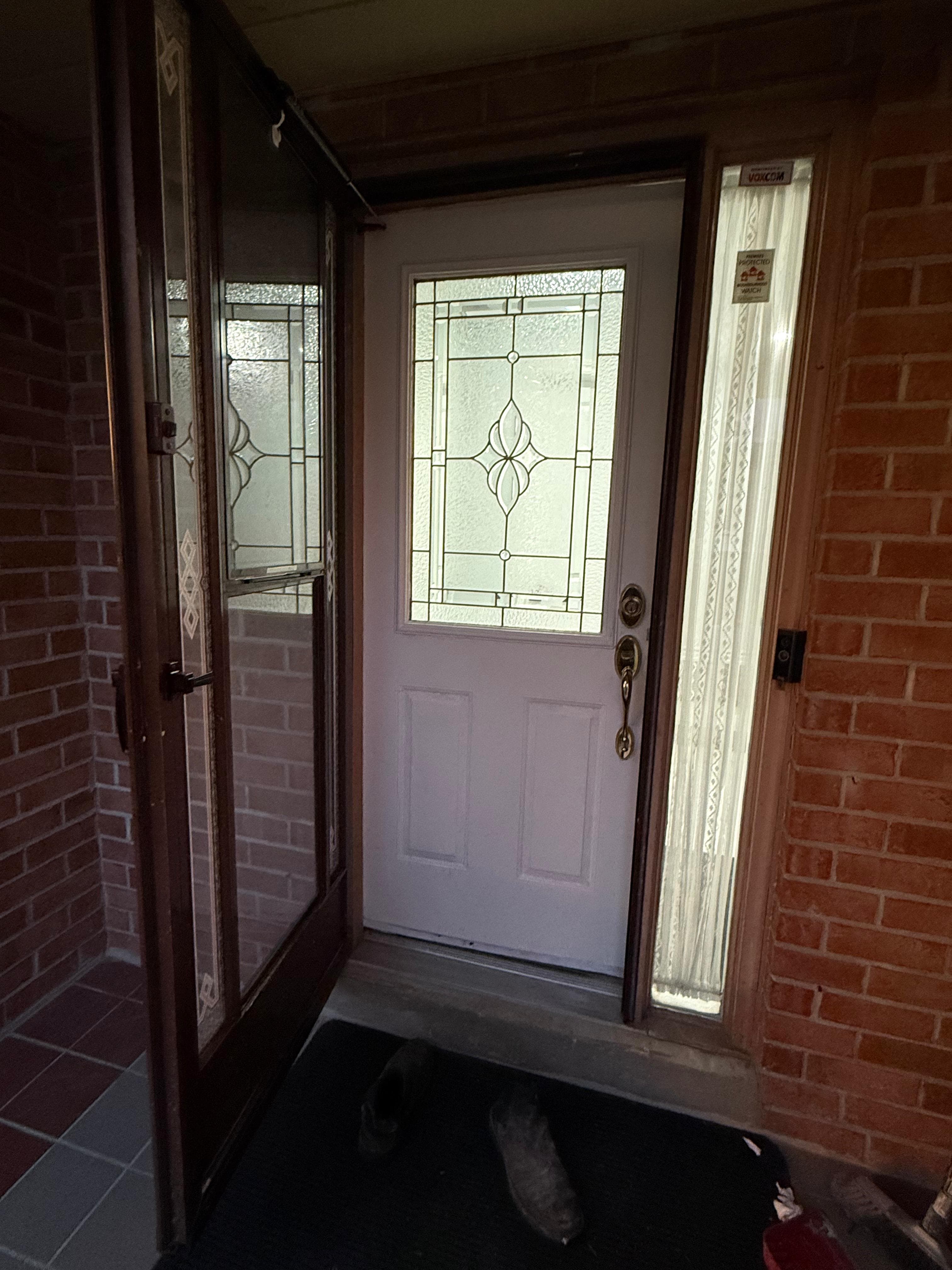 Barn door and piano styled stairs in basement, door remodel main floor in Brampton (before)